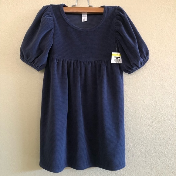 Harper Canyon Other - Harper Canyon Girls Ribbed Velour Puff Sleeves Navy Blue Dress Size 6
